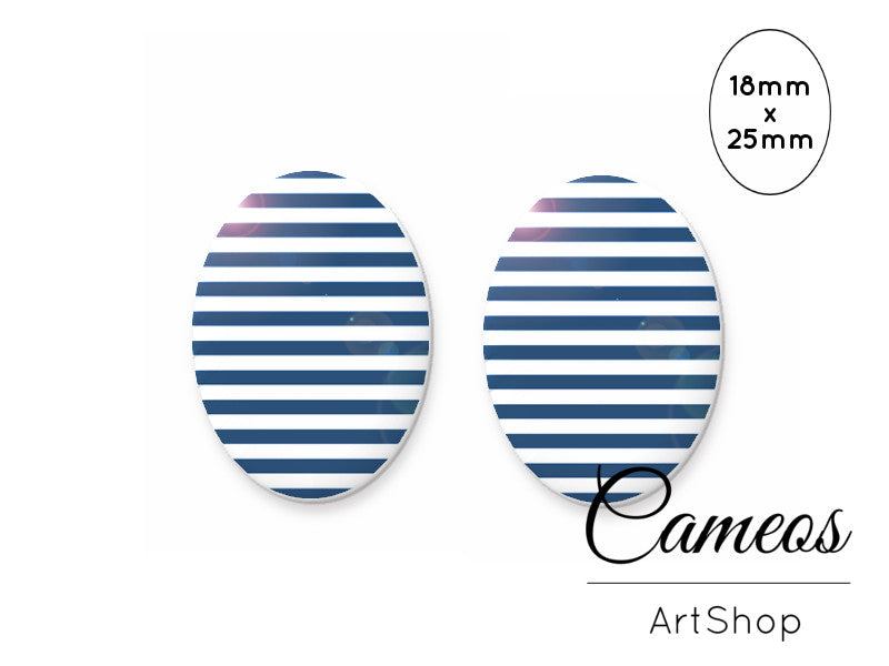 Oval Glass Cabochon 18x25mm Stripes motive 2 pieces - O145 - Cameos Art Shop