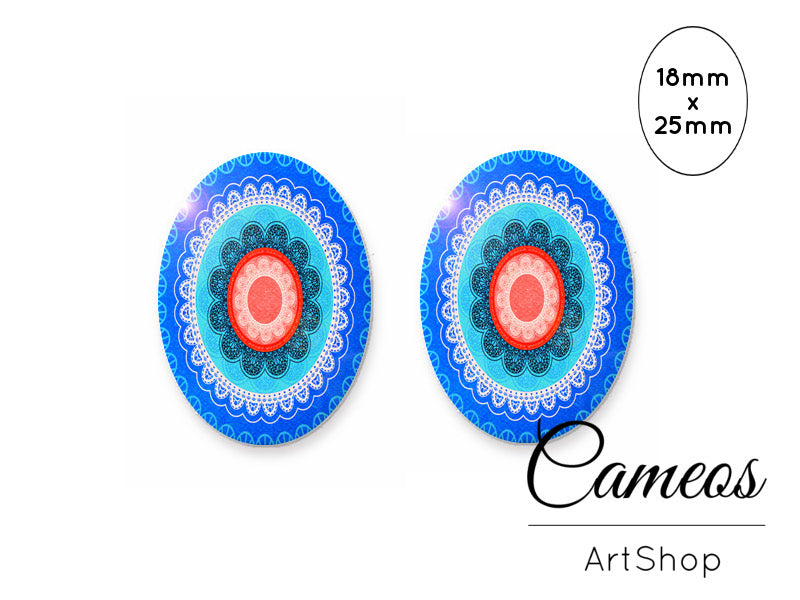 Oval Glass Cabochon 18x25mm Lace circles 2 pieces - O147 - Cameos Art Shop