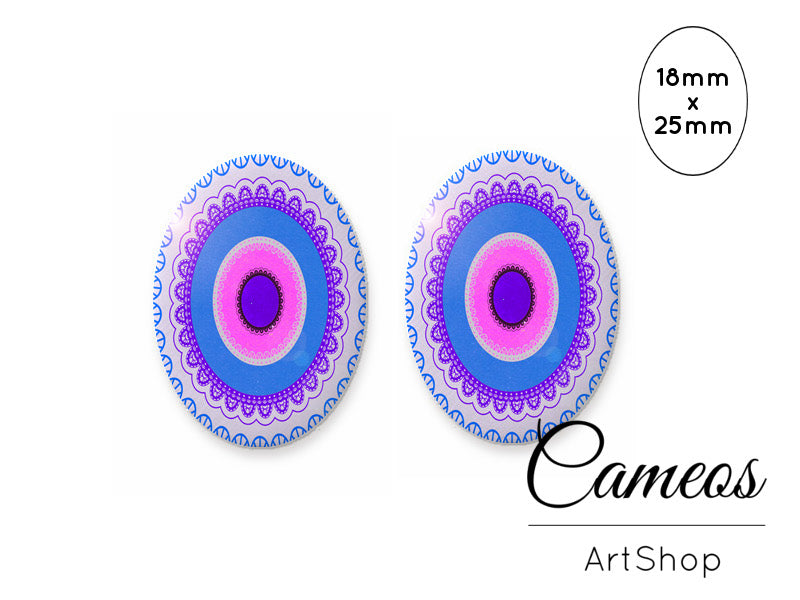 Oval Glass Cabochon 18x25mm Lace circles 2 pieces - O148 - Cameos Art Shop