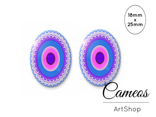 Oval Glass Cabochon 18x25mm Lace circles 2 pieces - O148 - Cameos Art Shop