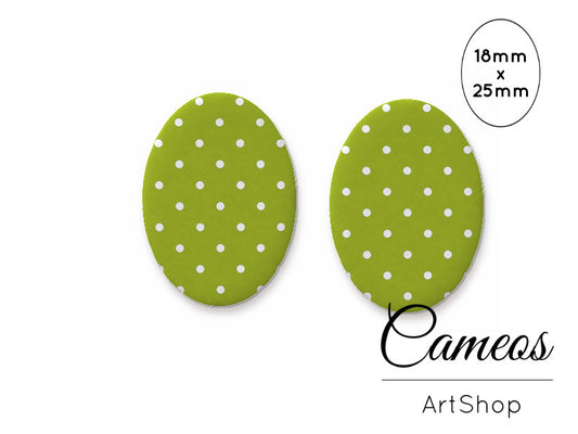 Oval Glass Cabochon 18x25mm Dots motive 2 pieces - O153 - Cameos Art Shop
