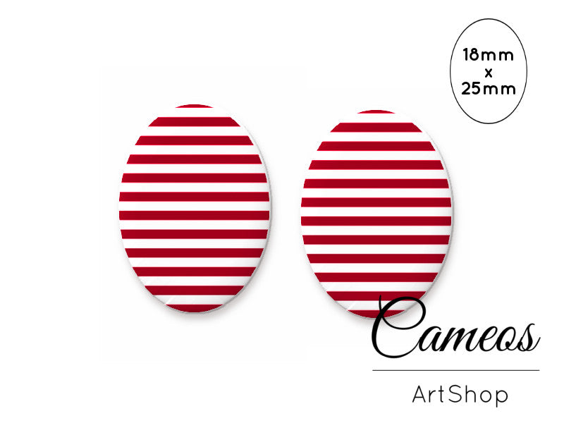 Oval Glass Cabochon 18x25mm Stripes motive 2 pieces - O163 - Cameos Art Shop
