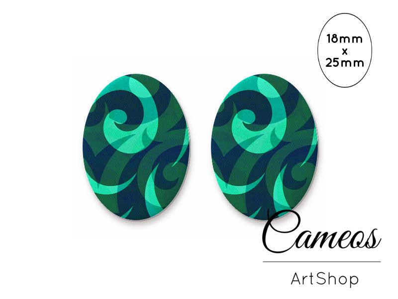 Oval Glass Cabochon 18x25mm Abstract 2 pieces - O164 - Cameos Art Shop