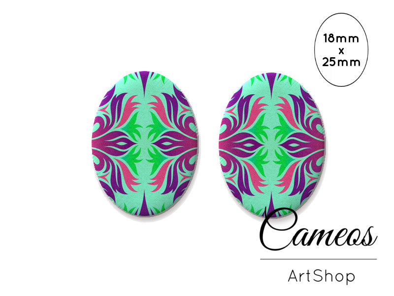 Oval Glass Cabochon 18x25mm Abstract 2 pieces - O165 - Cameos Art Shop