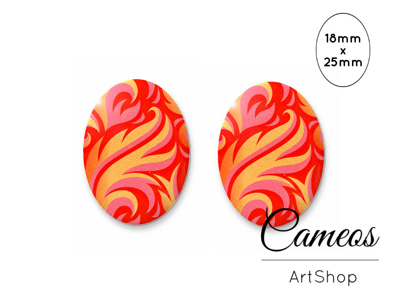 Oval Glass Cabochon 18x25mm Abstract 2 pieces - O166 - Cameos Art Shop