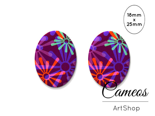 Oval Glass Cabochon 18x25mm Abstract 2 pieces - O167 - Cameos Art Shop