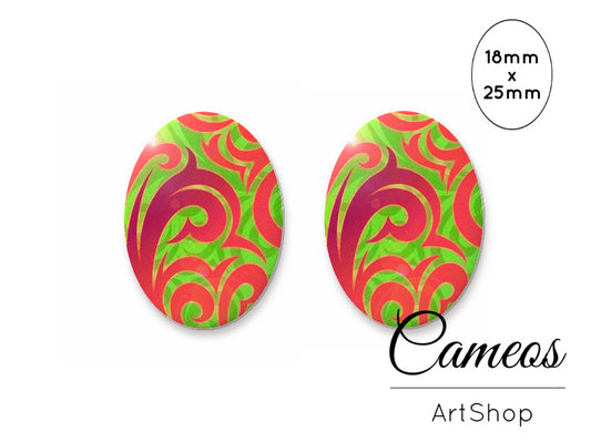 Oval Glass Cabochon 18x25mm Abstract 2 pieces - O168 - Cameos Art Shop