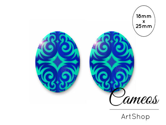 Oval Glass Cabochon 18x25mm Abstract 2 pieces - O170 - Cameos Art Shop