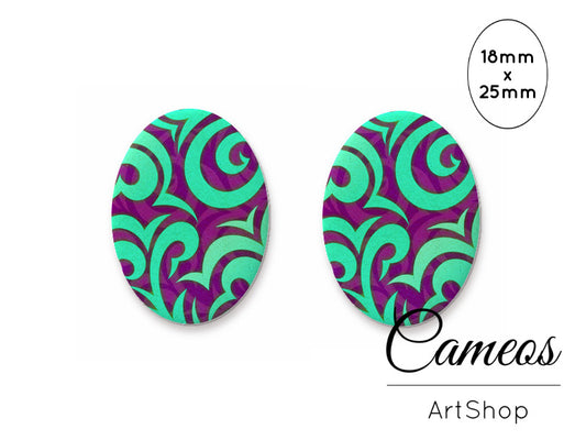 Oval Glass Cabochon 18x25mm Abstract 2 pieces - O171 - Cameos Art Shop