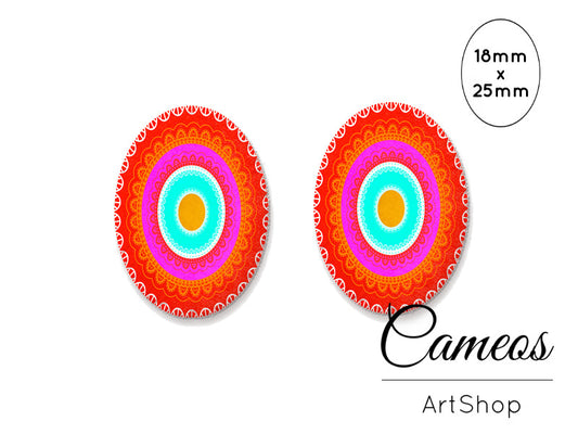 Oval Glass Cabochon 18x25mm Lace circles 2 pieces - O174 - Cameos Art Shop
