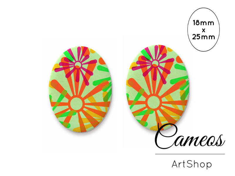 Oval Glass Cabochon 18x25mm Abstract 2 pieces - O177 - Cameos Art Shop