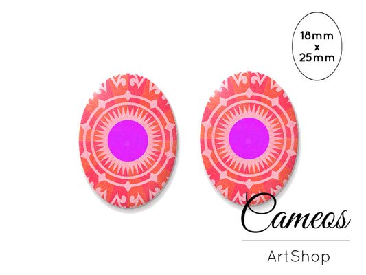 Oval Glass Cabochon 18x25mm Lace circles 2 pieces - O194 - Cameos Art Shop
