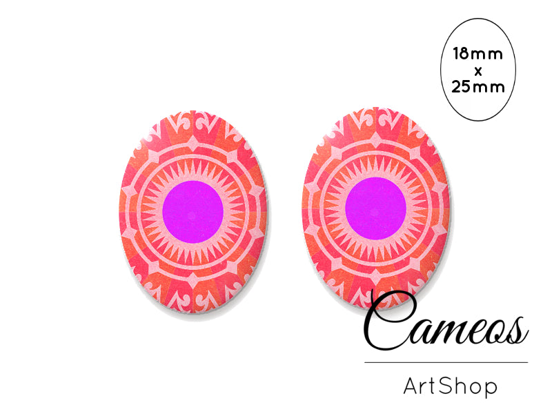 Oval Glass Cabochon 18x25mm Abstract 2 pieces - O194 - Cameos Art Shop