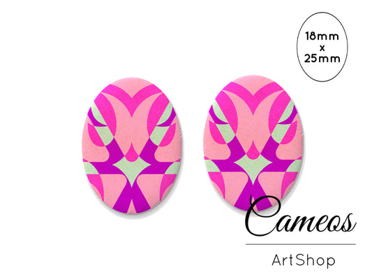 Oval Glass Cabochon 18x25mm Abstract 2 pieces - O195 - Cameos Art Shop