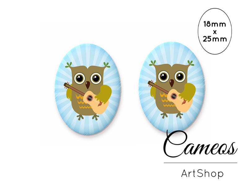 Oval Glass Cabochon 18x25mm Owl 2 pieces - O213 - Cameos Art Shop