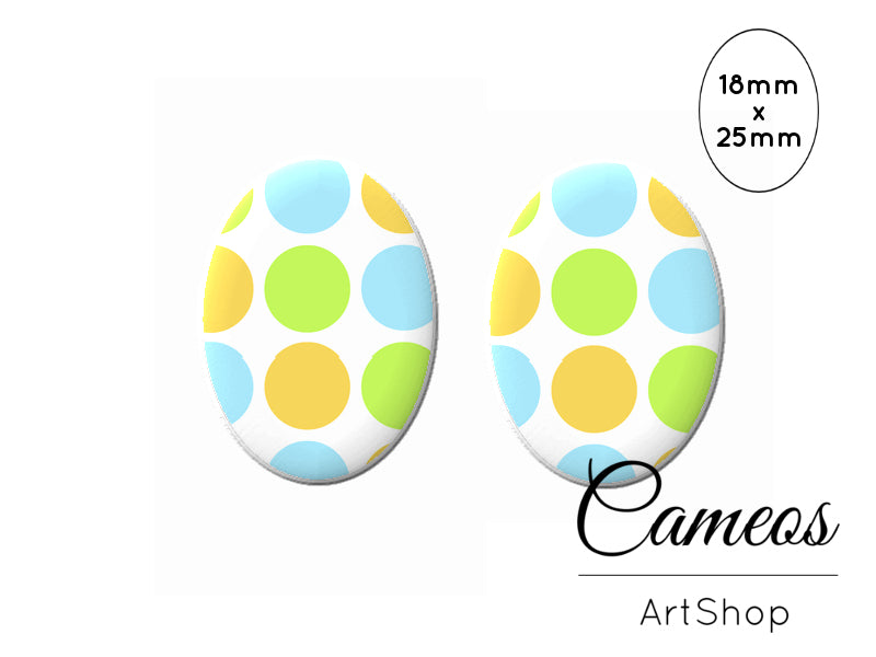 Oval Glass Cabochon 18x25mm Dot Pattern 2 pieces - O217 - Cameos Art Shop