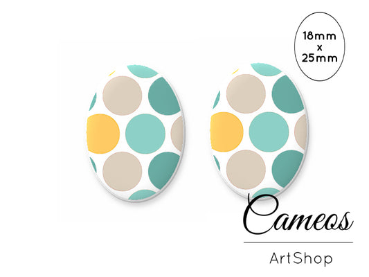Oval Glass Cabochon 18x25mm Dot Pattern 2 pieces - O218 - Cameos Art Shop