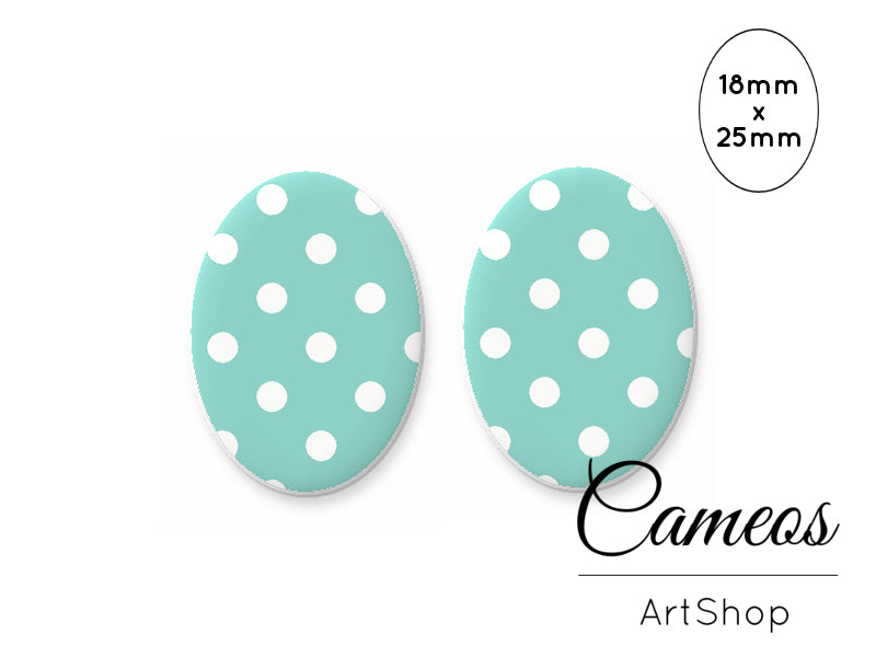 Oval Glass Cabochon 18x25mm Dot Pattern 2 pieces - O219 - Cameos Art Shop