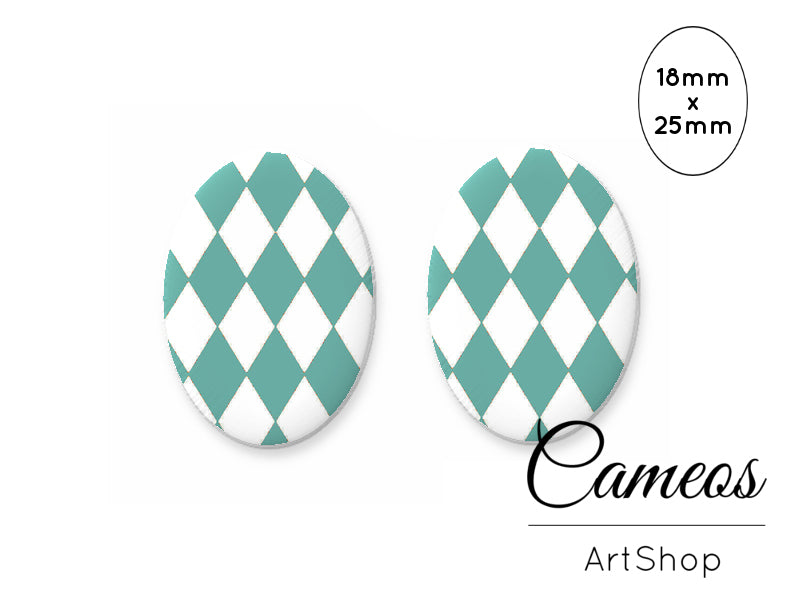 Oval Glass Cabochon 18x25mm Diamond Pattern 2 pieces - O220 - Cameos Art Shop