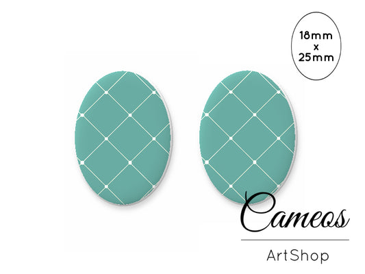 Oval Glass Cabochon 18x25mm Diamond Pattern 2 pieces - O221 - Cameos Art Shop