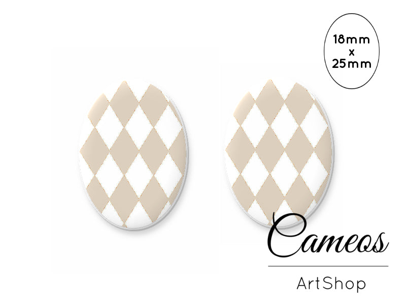 Oval Glass Cabochon 18x25mm Diamond Pattern 2 pieces - O222 - Cameos Art Shop