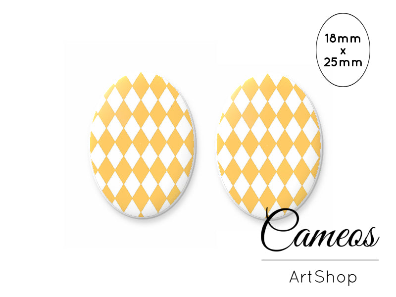 Oval Glass Cabochon 18x25mm Diamond Pattern 2 pieces - O227 - Cameos Art Shop