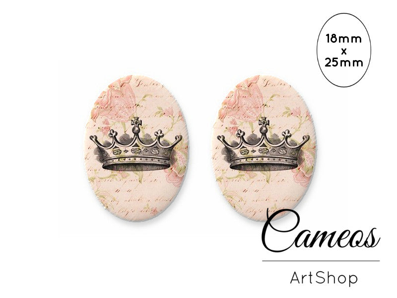 Oval Glass Cabochon 18x25mm Crown 2 pieces - O242 - Cameos Art Shop