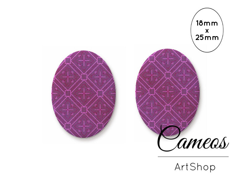 Oval Glass Cabochon 18x25mm Retro Motive 2 pieces - O268 - Cameos Art Shop