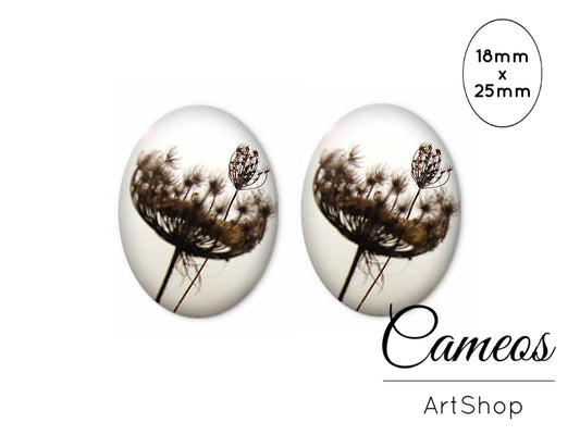 Oval Glass Cabochon 18x25mm  Flowers 2 pieces - O287 - Cameos Art Shop
