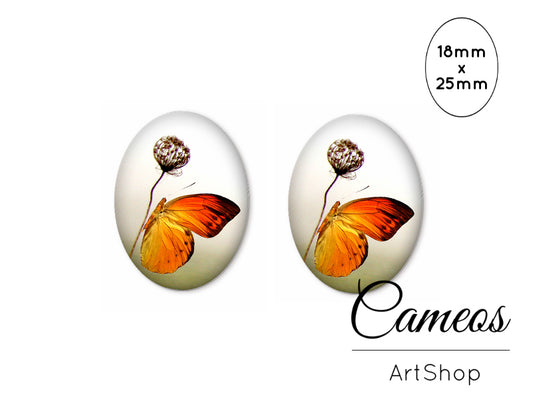 Oval Glass Cabochon 18x25mm Butterfly 2 pieces - O288 - Cameos Art Shop