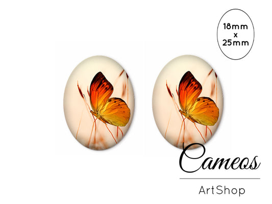 Oval Glass Cabochon 18x25mm Butterfly 2 pieces - O292 - Cameos Art Shop