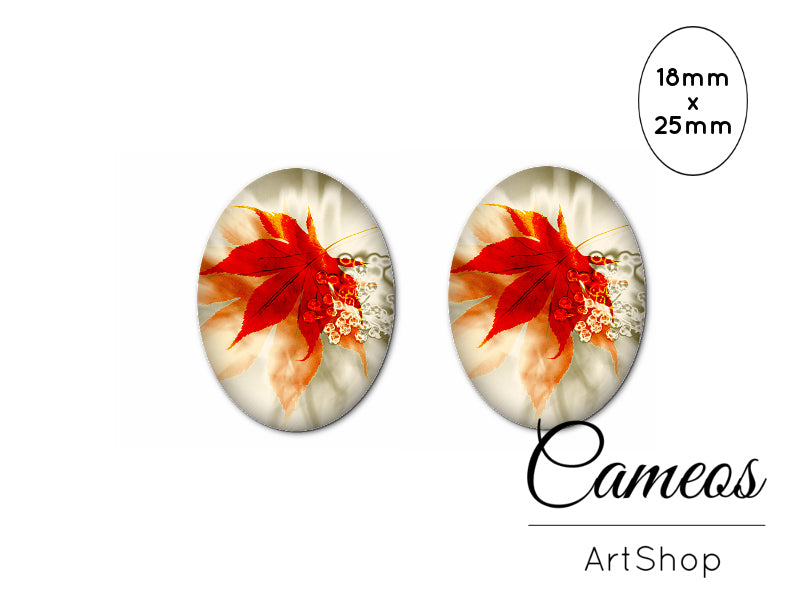 Oval Glass Cabochon 18x25mm Floral 2 pieces - O294 - Cameos Art Shop