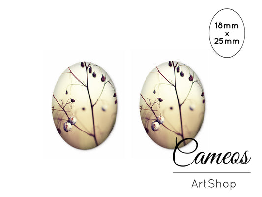 Oval Glass Cabochon 18x25mm Floral 2 pieces - O295 - Cameos Art Shop