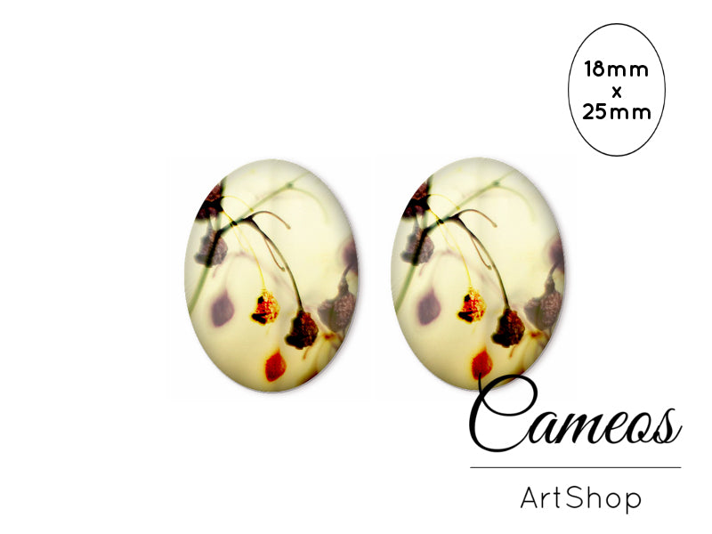 Oval Glass Cabochon 18x25mm Floral 2 pieces - O296 - Cameos Art Shop