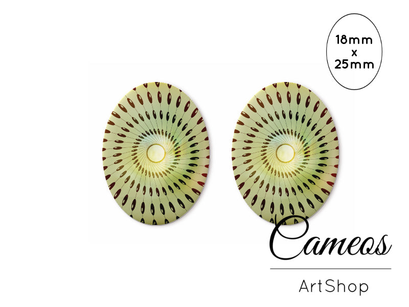 Oval Glass Cabochon 18x25mm Green Mandala 2 pieces - O298 - Cameos Art Shop