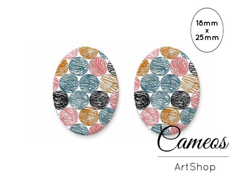 Oval Glass Cabochon 18x25mm Mosaic motive 2 pieces -O771 - Cameos Art Shop