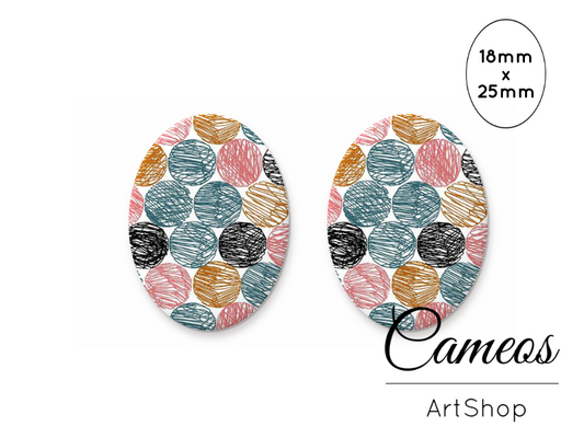 Oval Glass Cabochon 18x25mm Mosaic motive 2 pieces -O771 - Cameos Art Shop