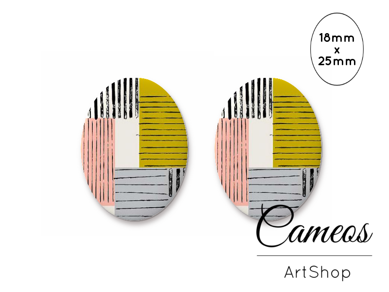 Oval Glass Cabochon 18x25mm Mosaic motive 2 pieces -O772 - Cameos Art Shop