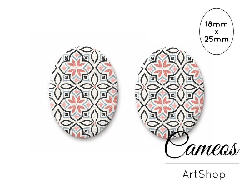 Oval Glass Cabochon 18x25mm Mosaic motive 2 pieces -O773 - Cameos Art Shop