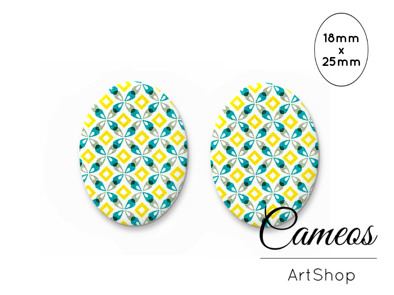 Oval Glass Cabochon 18x25mm Geometric motive 2 pieces - 0775 - Cameos Art Shop