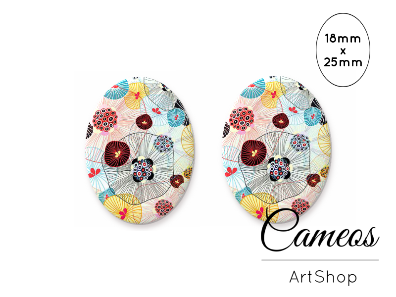 Oval Glass Cabochon 18x25mm  Retro 2 pieces - O799 - Cameos Art Shop