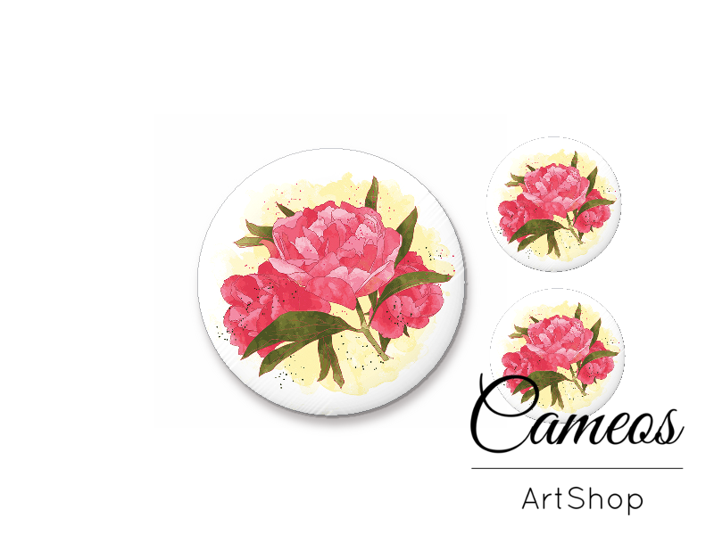 Glass cabochon set 1x25mm and 2x12mm or 1x20mm and 2x10mm, Floral- S1297 - Cameos Art Shop