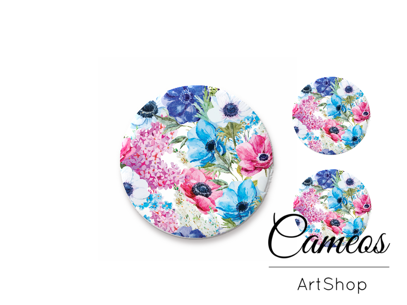 Glass cabochon set 1x25mm and 2x12mm or 1x20mm and 2x10mm, Floral- S1298 - Cameos Art Shop