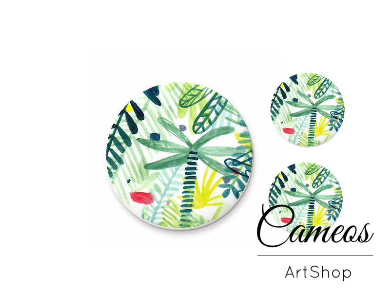 Glass cabochon set 1x25mm and 2x12mm or 1x20mm and 2x10mm, Tropical Flowers- S1307 - Cameos Art Shop
