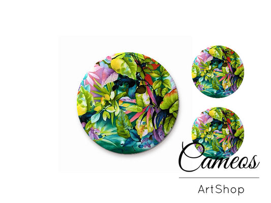 Glass cabochon set 1x25mm and 2x12mm or 1x20mm and 2x10mm, Flowers- S1319 - Cameos Art Shop