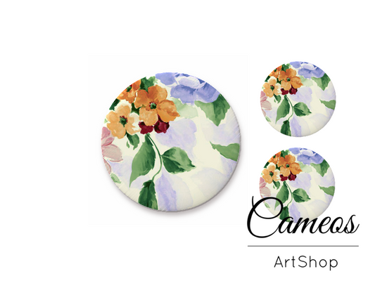 Glass cabochon set 1x25mm and 2x12mm or 1x20mm and 2x10mm, Floral- S1326 - Cameos Art Shop