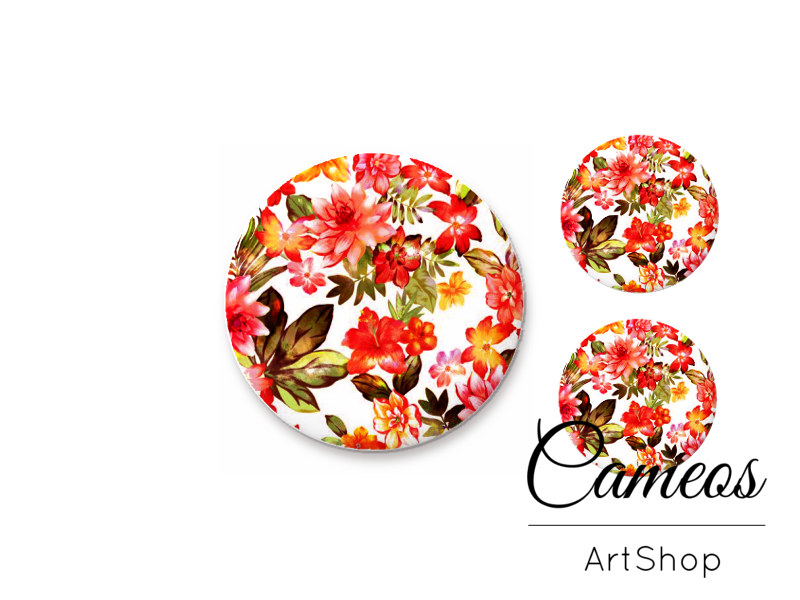 Glass cabochon set 1x25mm and 2x12mm or 1x20mm and 2x10mm, Floral- S1328 - Cameos Art Shop