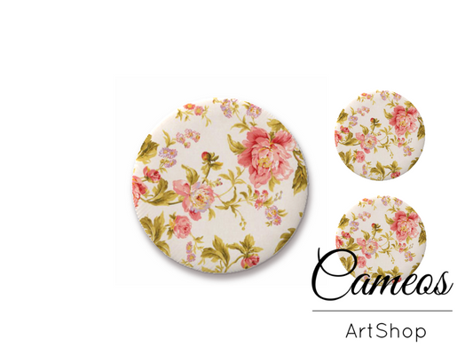 Glass cabochon set 1x25mm and 2x12mm or 1x20mm and 2x10mm, Floral- S1330 - Cameos Art Shop