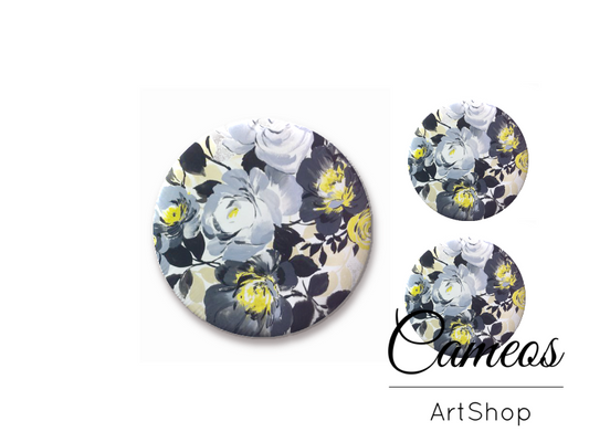 Glass cabochon set 1x25mm and 2x12mm or 1x20mm and 2x10mm, Floral- S1332 - Cameos Art Shop