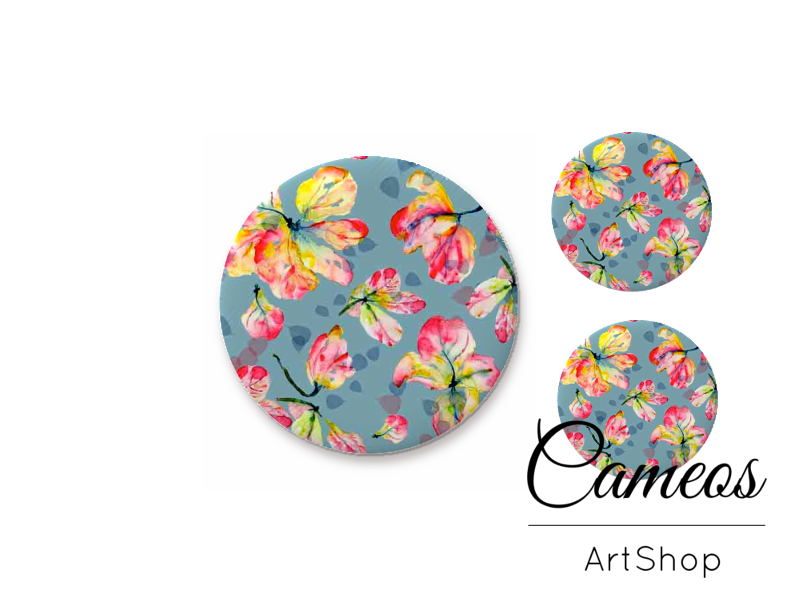 Glass cabochon set 1x25mm and 2x12mm or 1x20mm and 2x10mm, Floral- S1333 - Cameos Art Shop